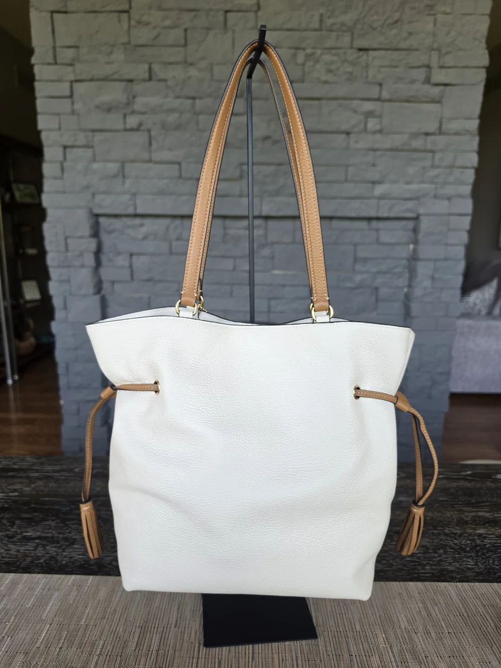 Coach Andy Leather Tote Bag with Carriage - Off-White with Tan Handles